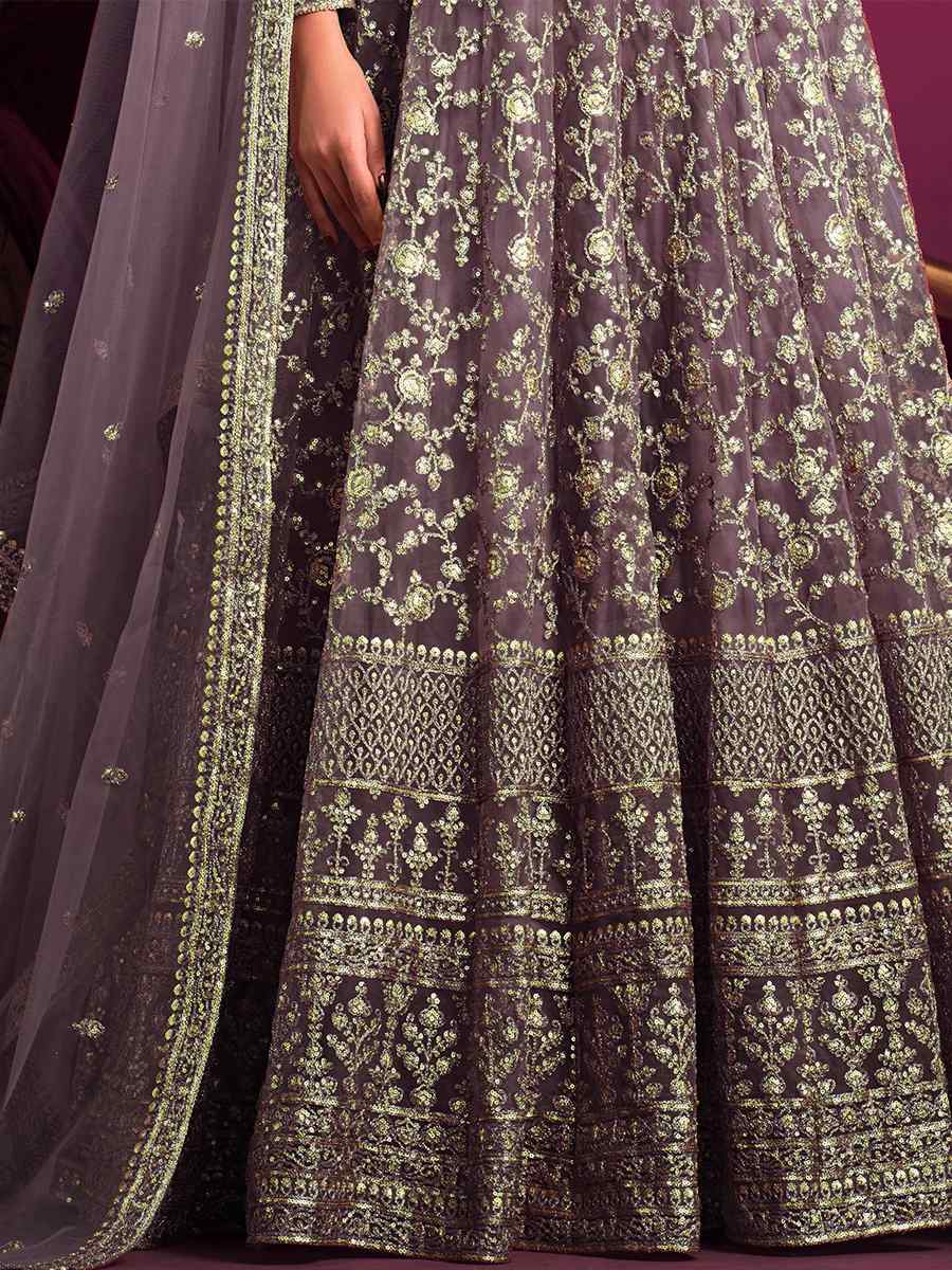 Purple Net Embroidered Festival Wedding Anarkali Salwar Kameez
