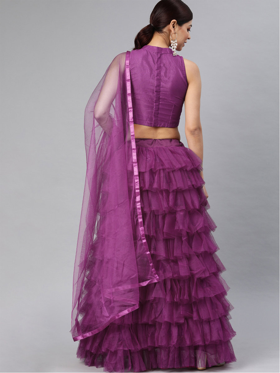 Purple Net Embroidered Party Wear Wedding Circular Lehenga Choli