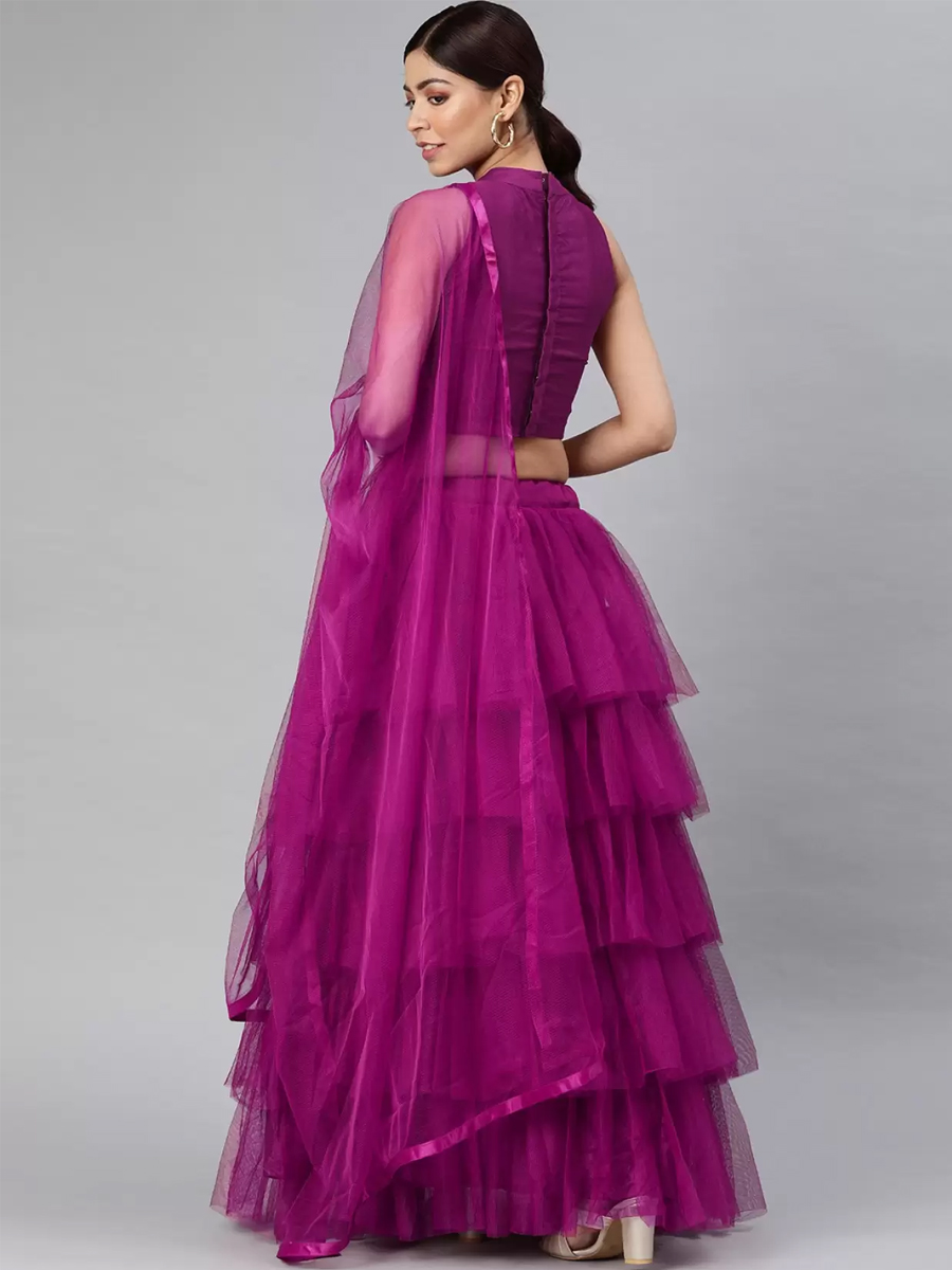 Purple Net Embroidered Party Wear Wedding Circular Lehenga Choli