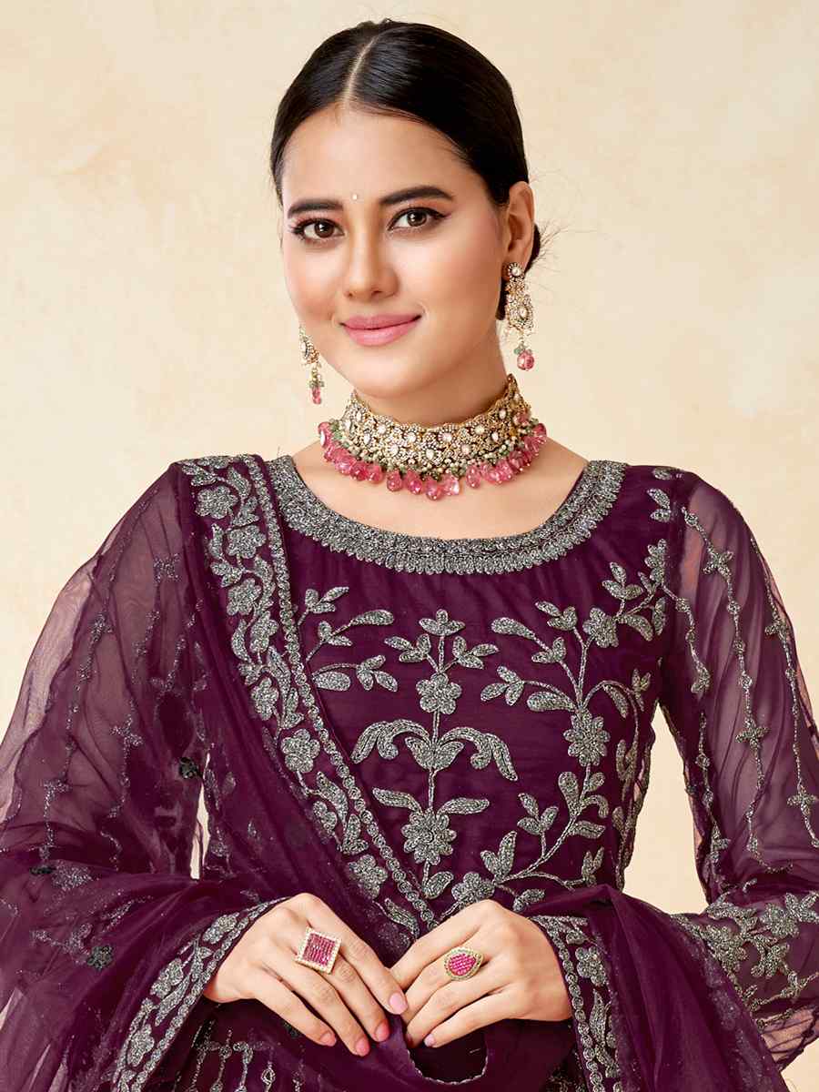 Purple Net Embroidered Wedding Festival Anarkali Salwar Kameez