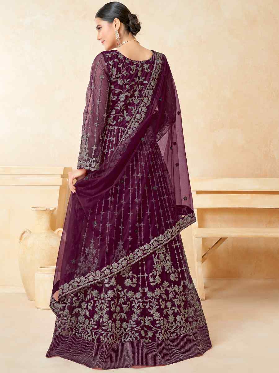 Purple Net Embroidered Wedding Festival Anarkali Salwar Kameez