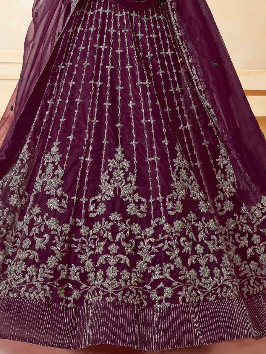 Purple Net Embroidered Wedding Festival Anarkali Salwar Kameez