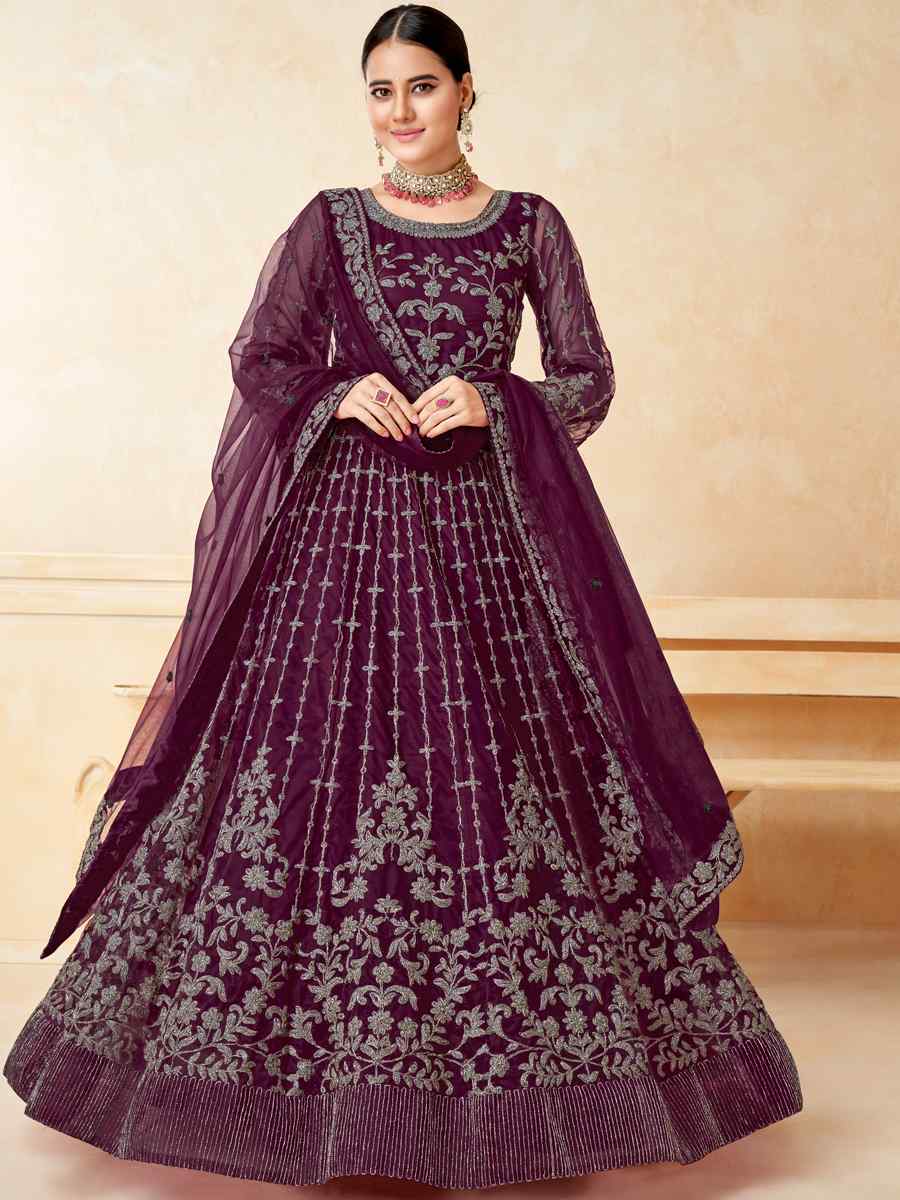 Purple Net Embroidered Wedding Festival Anarkali Salwar Kameez