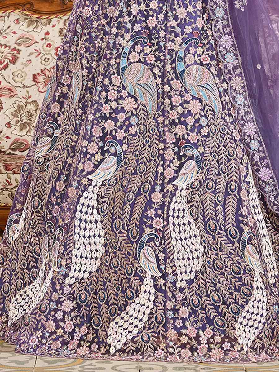 Purple Net Embroidered Wedding Reception Festival Heavy Border Lehenga Choli