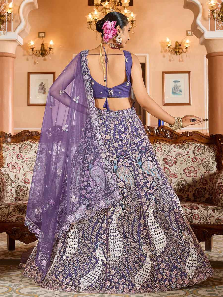 Purple Net Embroidered Wedding Reception Festival Heavy Border Lehenga Choli