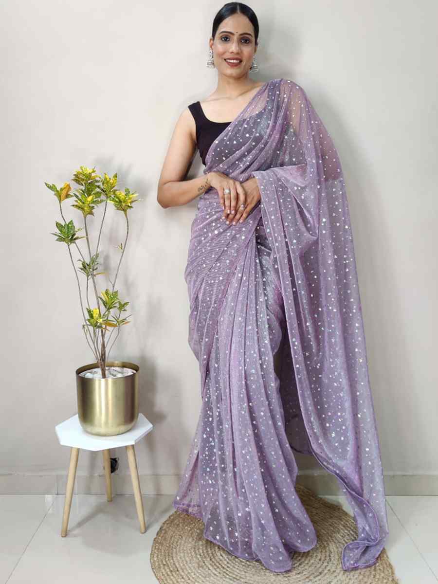 Purple Net Printed Casual Festival Contemporary Saree