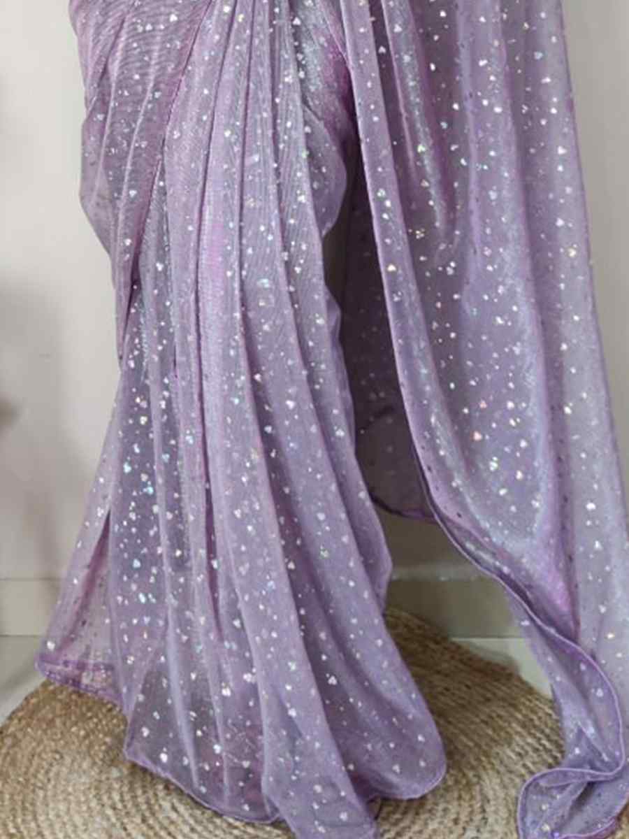 Purple Net Printed Casual Festival Contemporary Saree