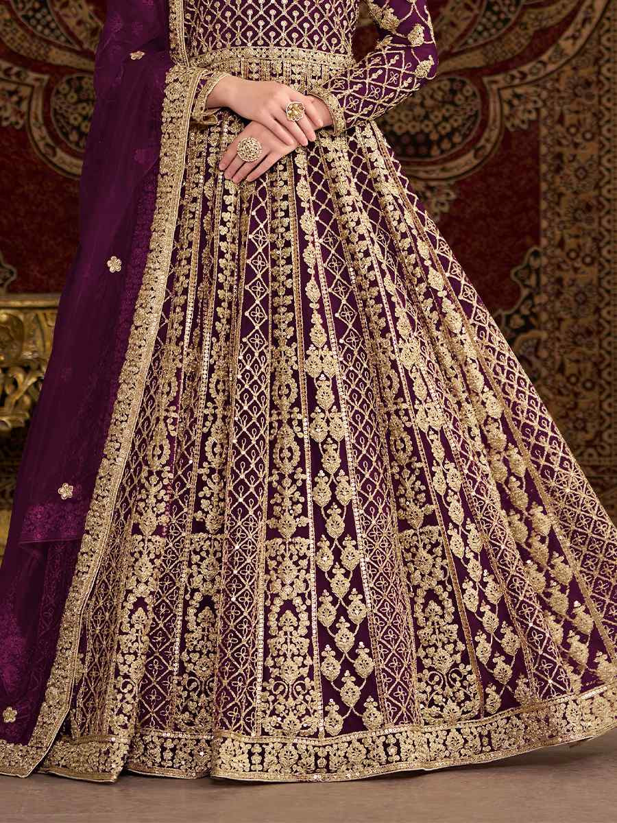 Purple Net Printed Festival Casual Gown