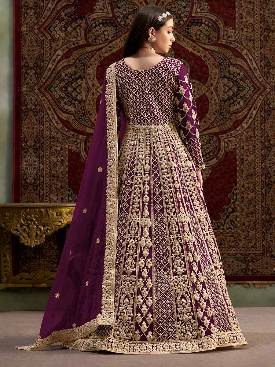 Purple Net Printed Festival Casual Gown