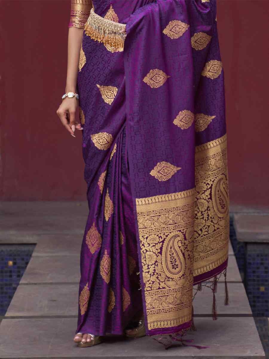 Purple Nylon Satin Handwoven Party Festival Classic Style Saree