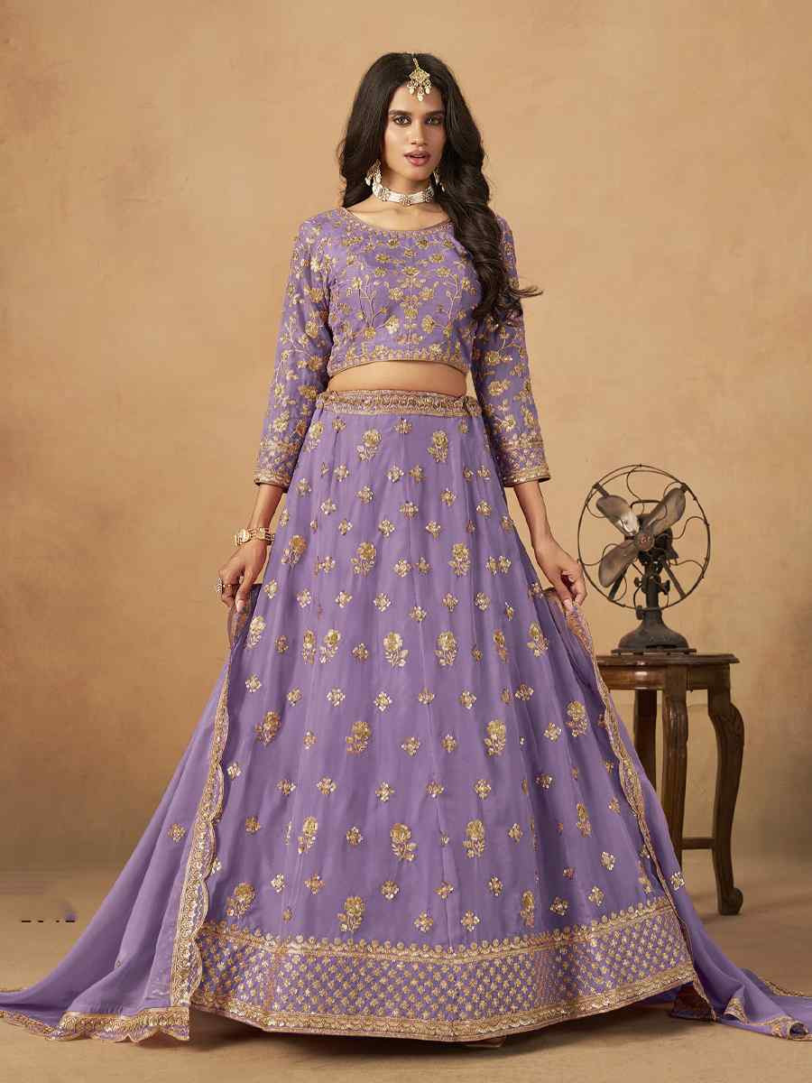 Purple Organza Embroidered Bridal Wedding Reception Festival Heavy Border Lehenga Choli
