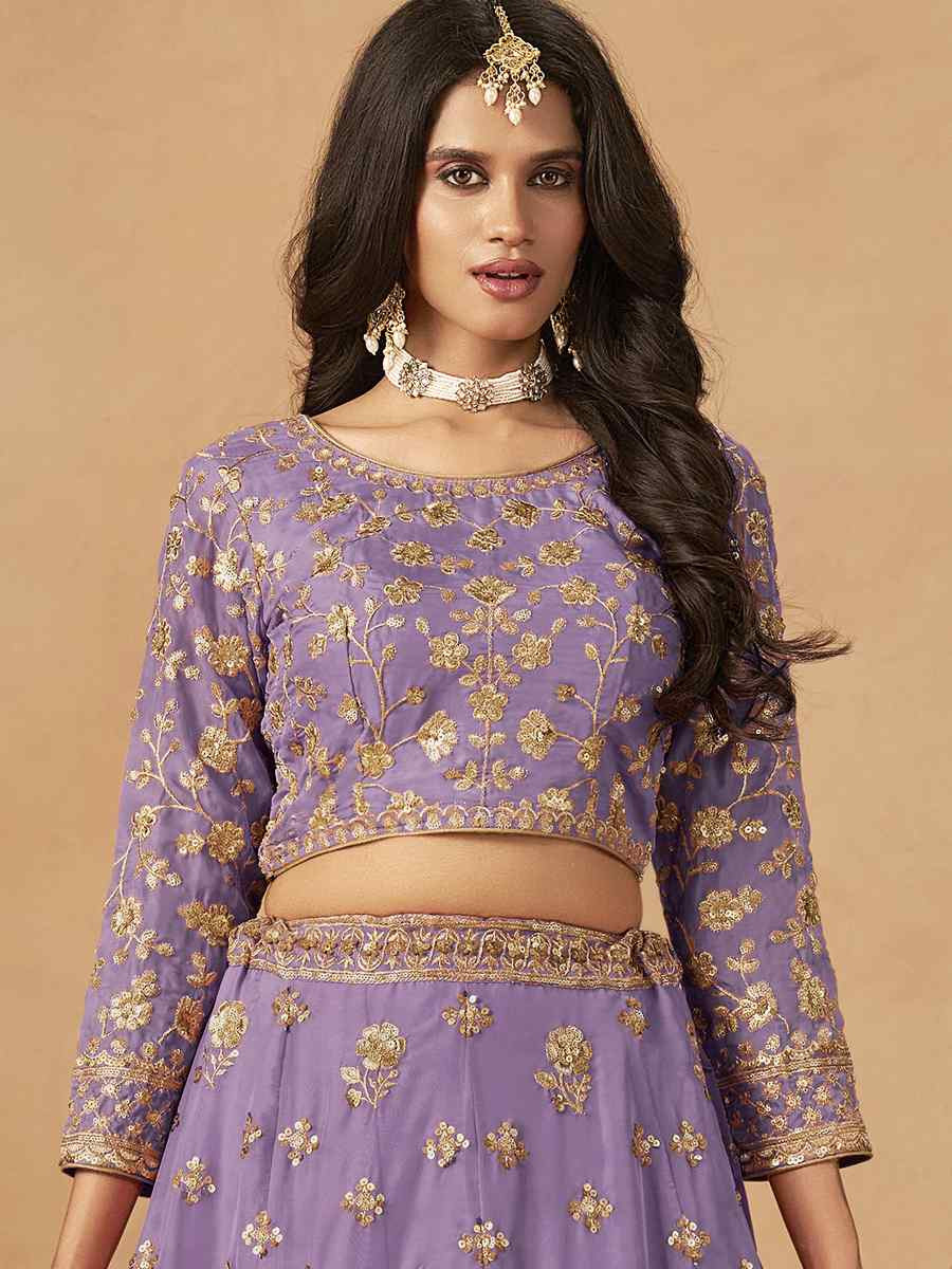 Purple Organza Embroidered Bridal Wedding Reception Festival Heavy Border Lehenga Choli