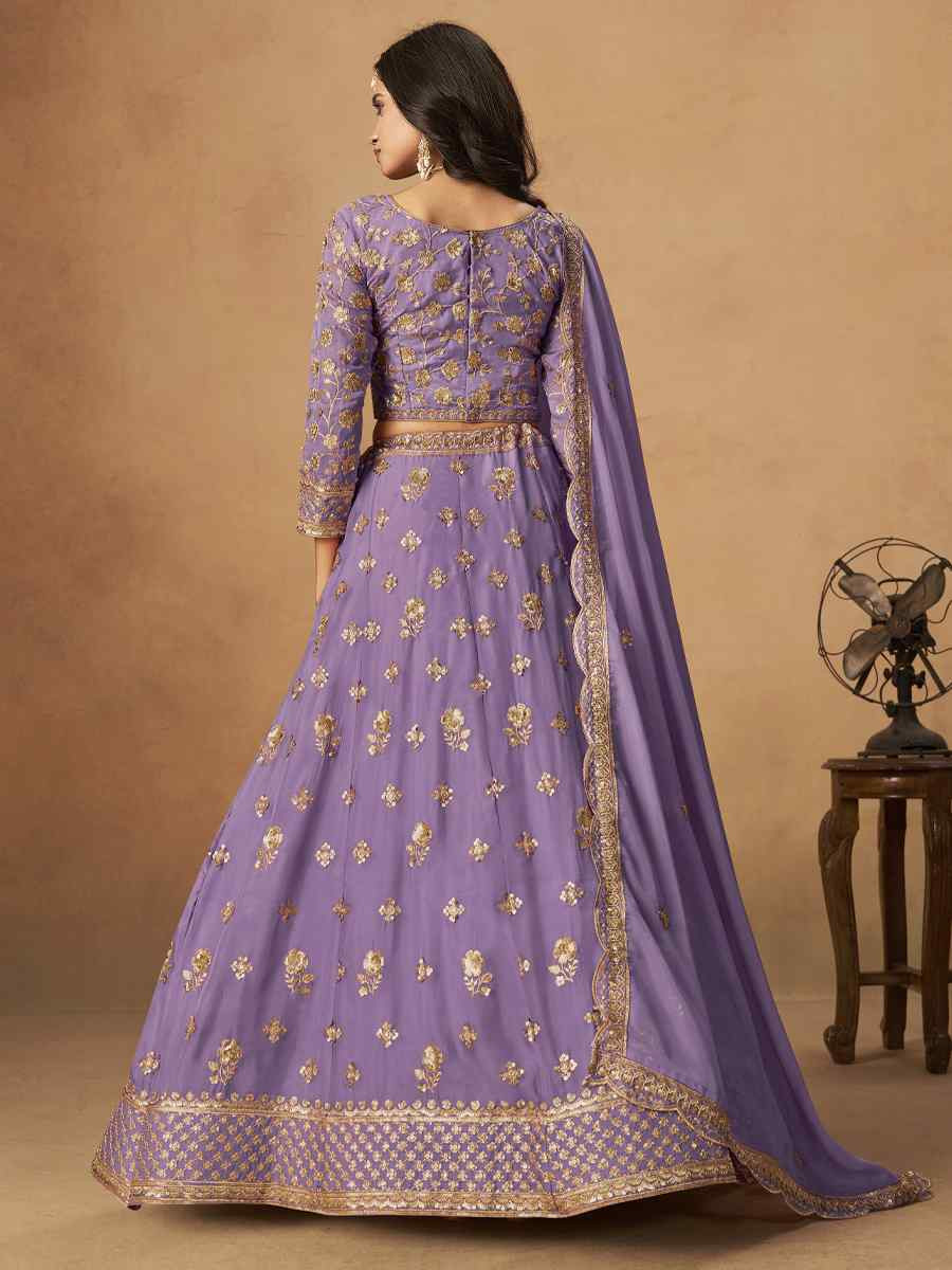 Purple Organza Embroidered Bridal Wedding Reception Festival Heavy Border Lehenga Choli
