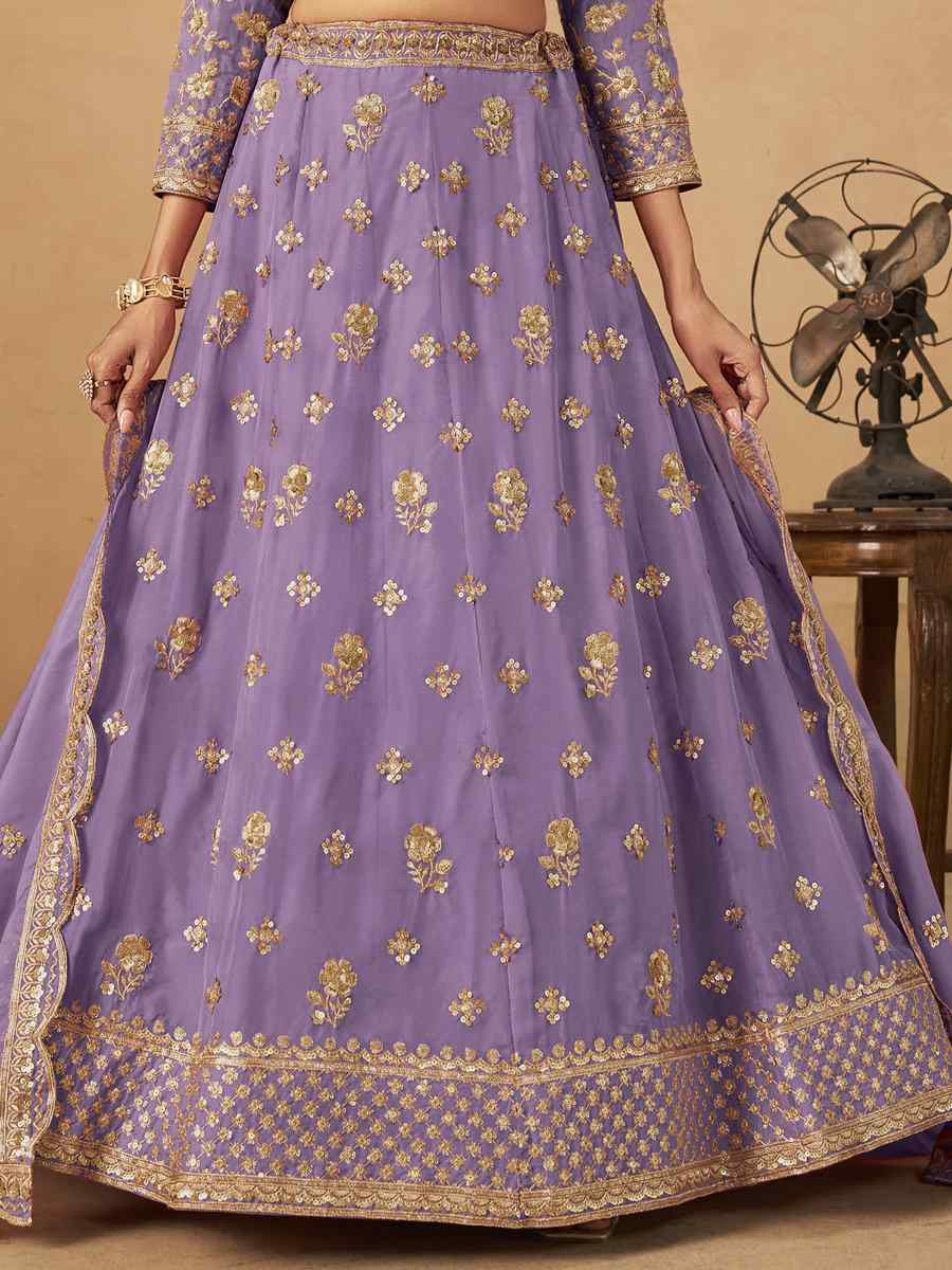 Purple Organza Embroidered Bridal Wedding Reception Festival Heavy Border Lehenga Choli