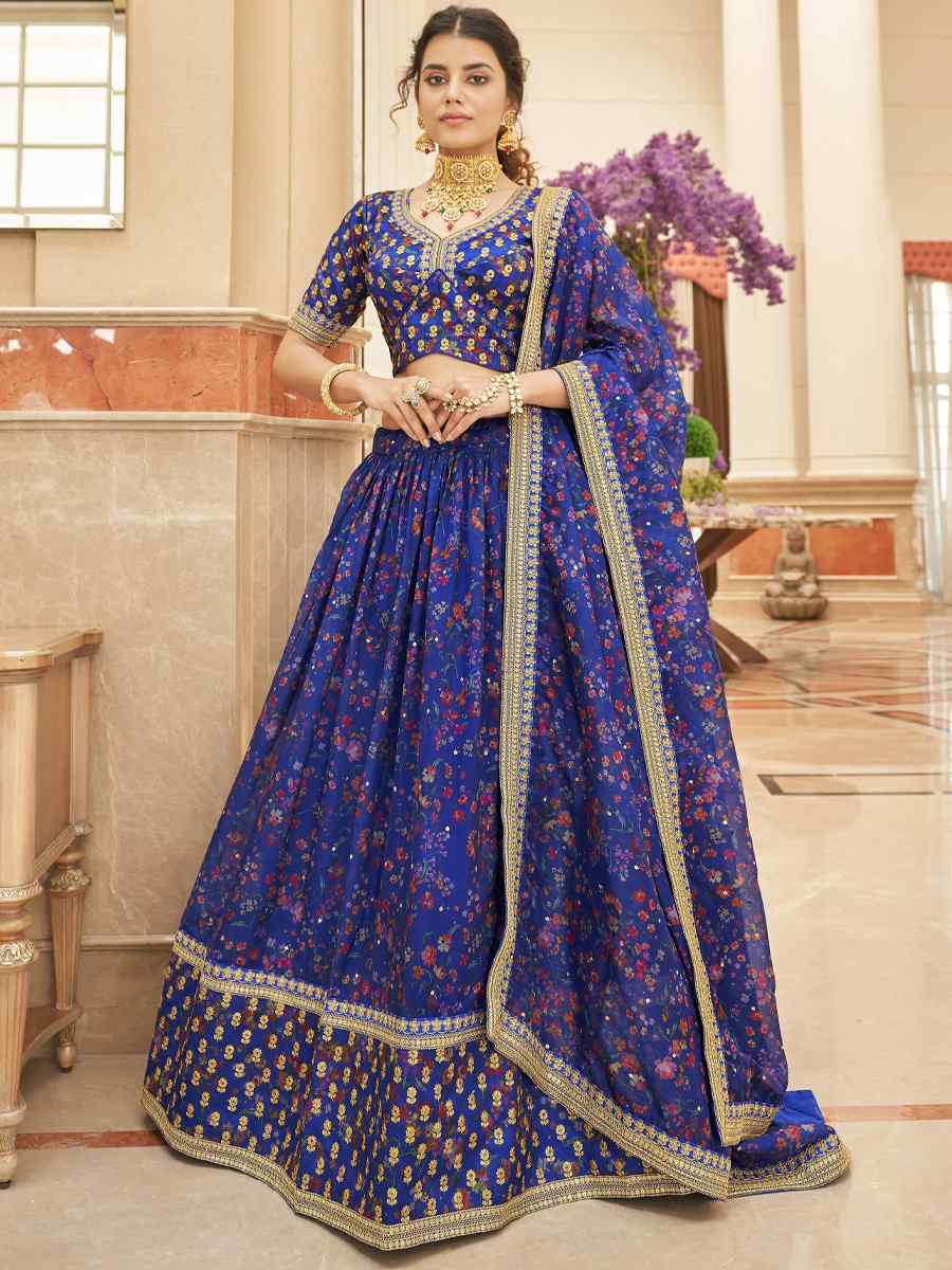 Purple Organza Embroidered Engagement Wedding Heavy Border Lehenga Choli