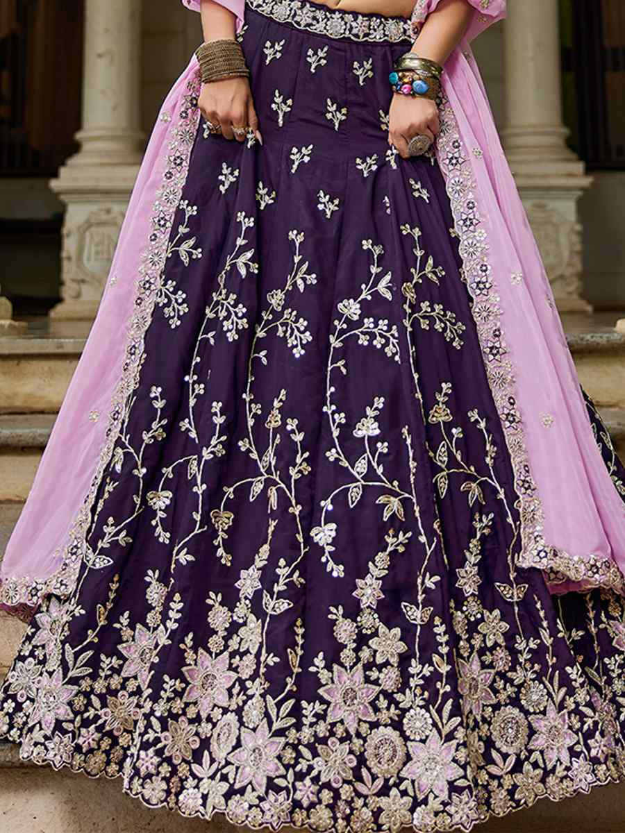 Purple Organza Embroidered Festival Reception Wedding Party Wear Heavy Border Lehenga Choli