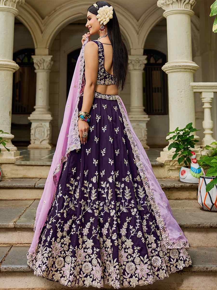 Purple Organza Embroidered Festival Reception Wedding Party Wear Heavy Border Lehenga Choli