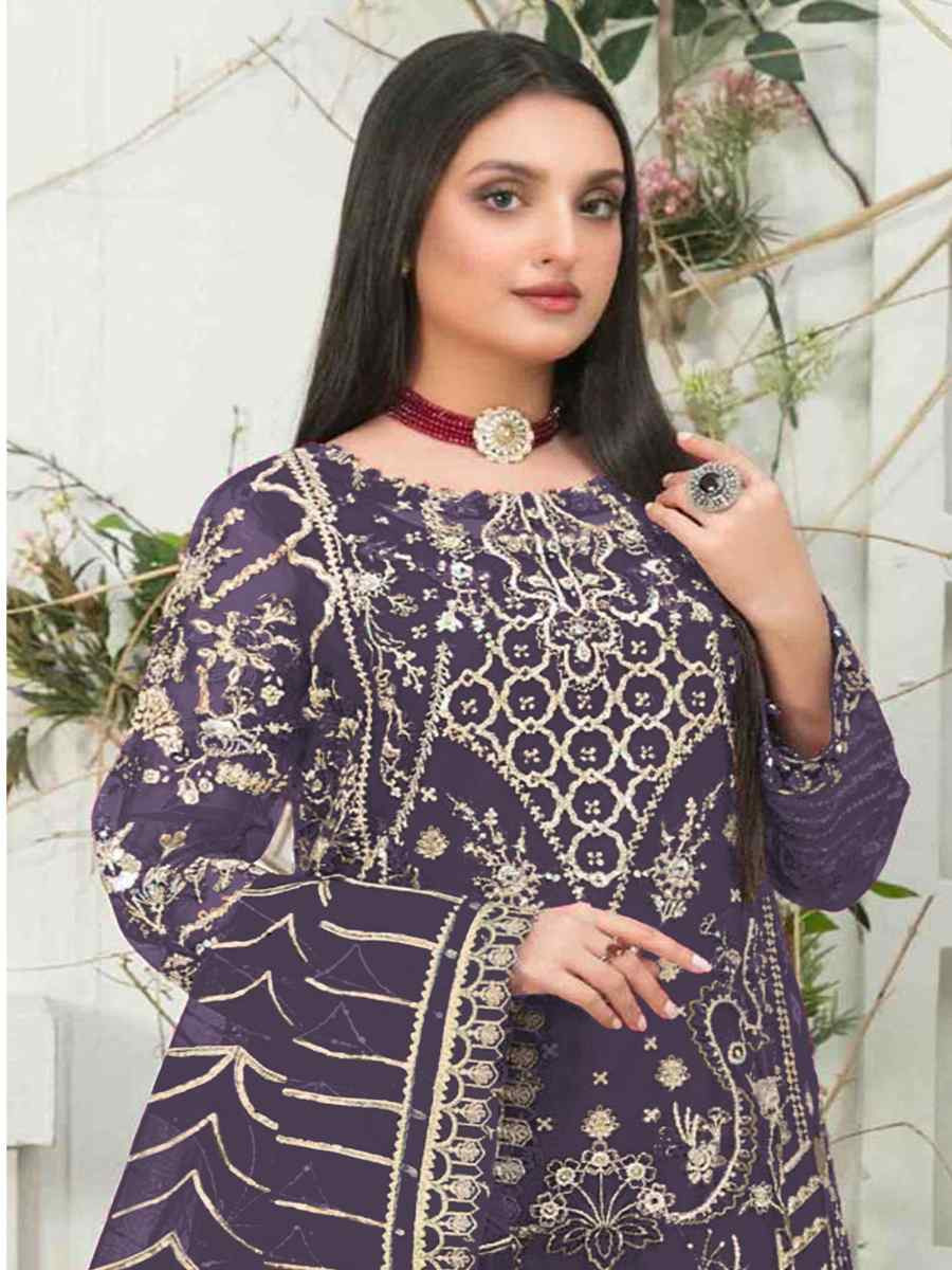 Purple Organza Embroidered Festival Wedding Pant Salwar Kameez
