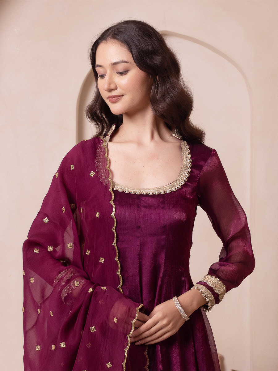 Purple Organza Embroidery Wedding Party Festival Casual Ready Anarkali Palazzo Pant Salwar Kameez