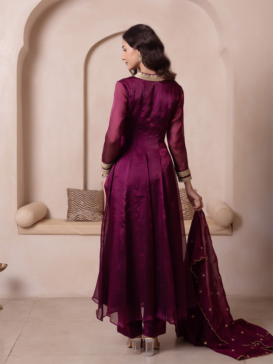 Purple Organza Embroidery Wedding Party Festival Casual Ready Anarkali Palazzo Pant Salwar Kameez