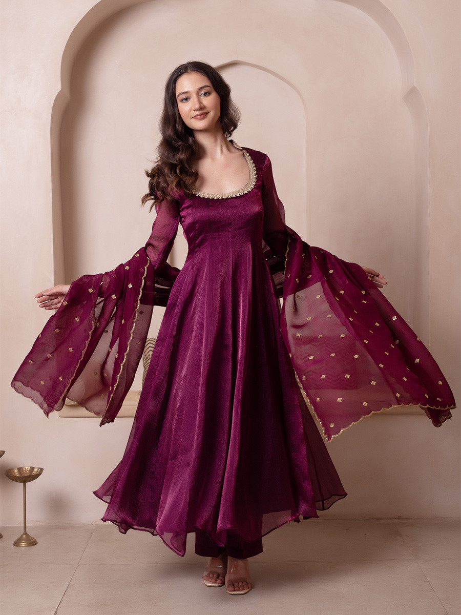 Purple Organza Embroidery Wedding Party Festival Casual Ready Anarkali Palazzo Pant Salwar Kameez