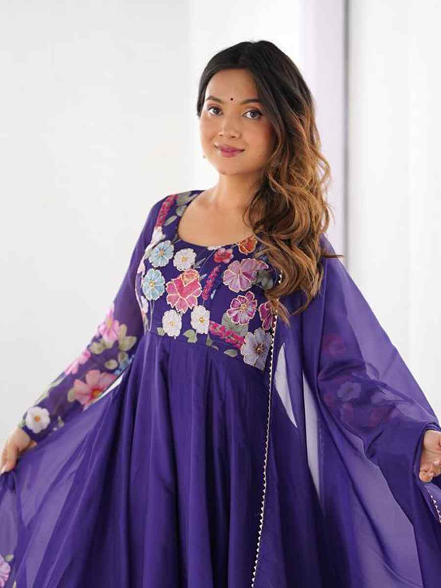 Purple Organza Floral Printed Embroidery Party Wedding Festival Casual Ready Anarkali Salwar Kameez