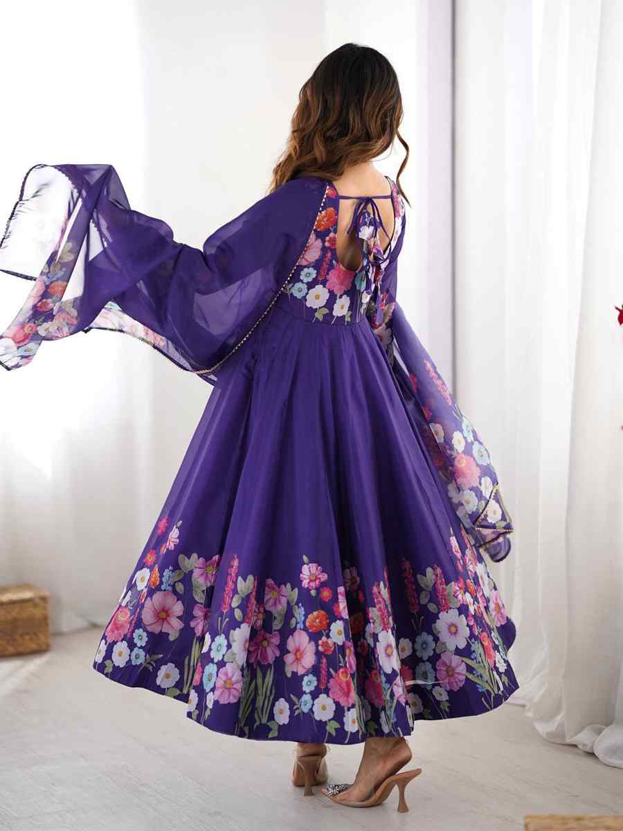 Purple Organza Floral Printed Embroidery Party Wedding Festival Casual Ready Anarkali Salwar Kameez