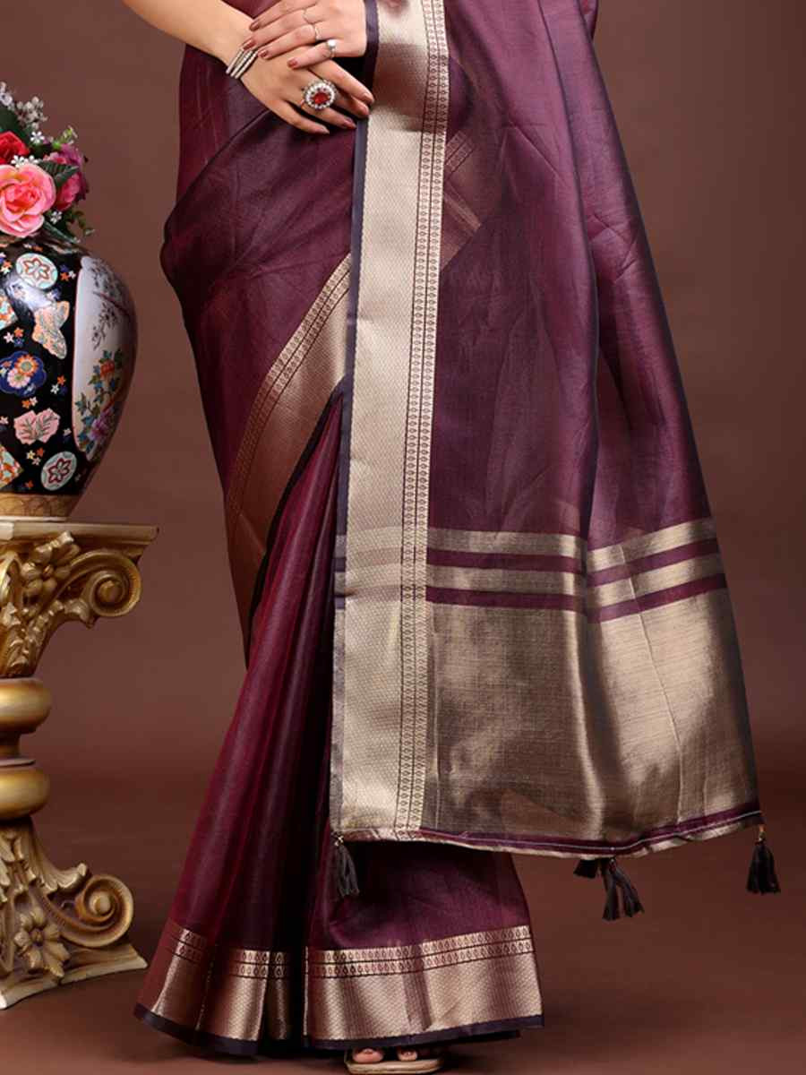 Purple Organza Handwoven Festival Wedding Fancy Heavy Border Saree