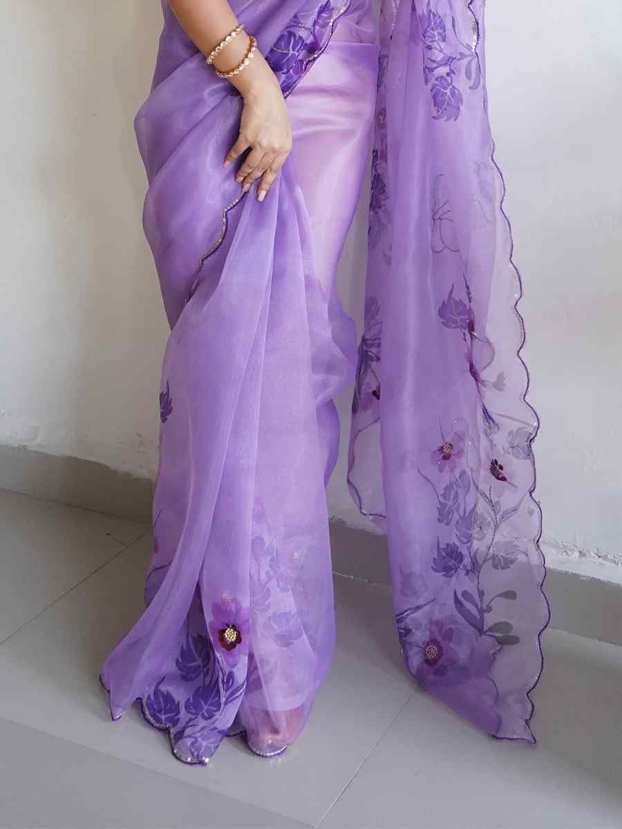 Purple Organza Handwoven Party Festival Classic Style Saree