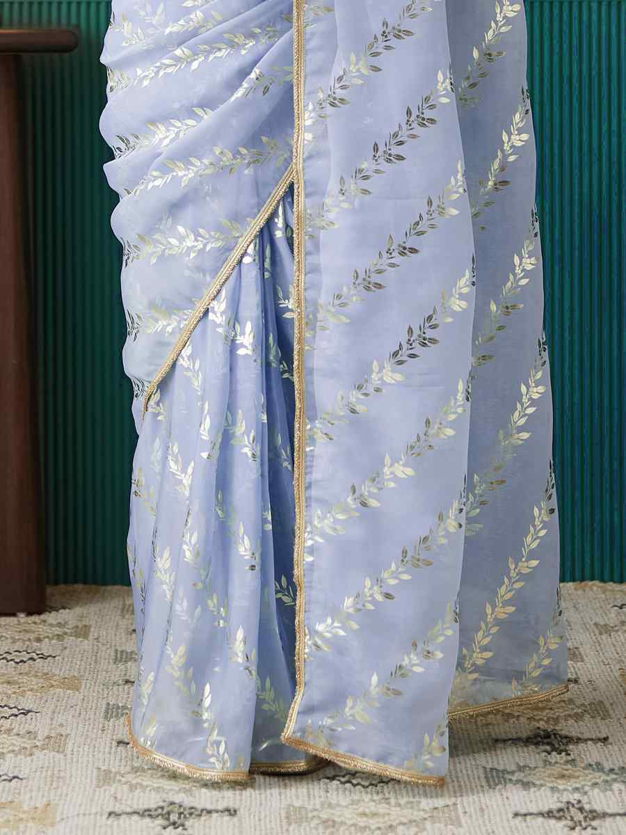 Purple Organza Printed Party Reception Festival Wedding Fancy Classic Style Sarees