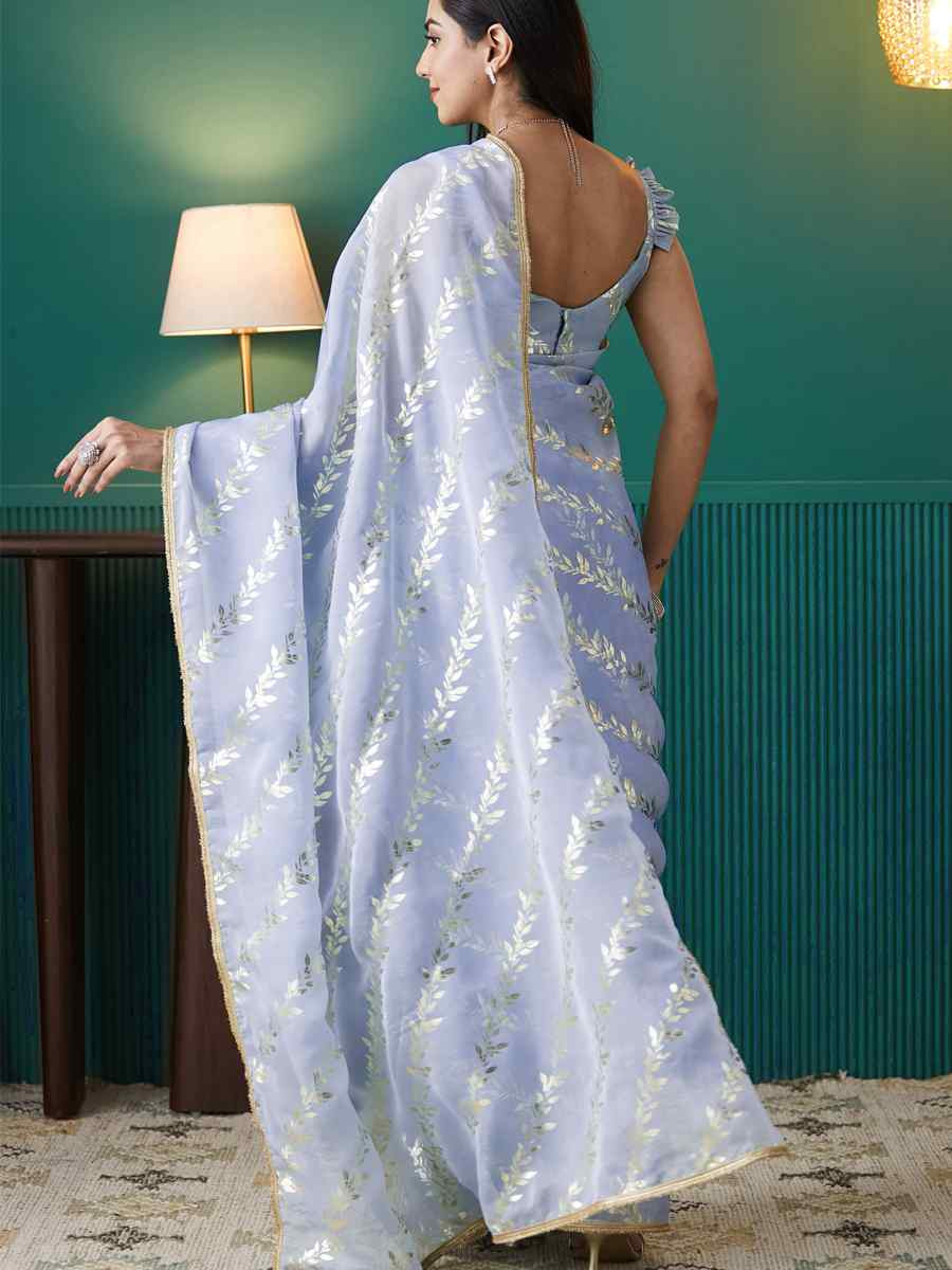 Purple Organza Printed Party Reception Festival Wedding Fancy Classic Style Sarees