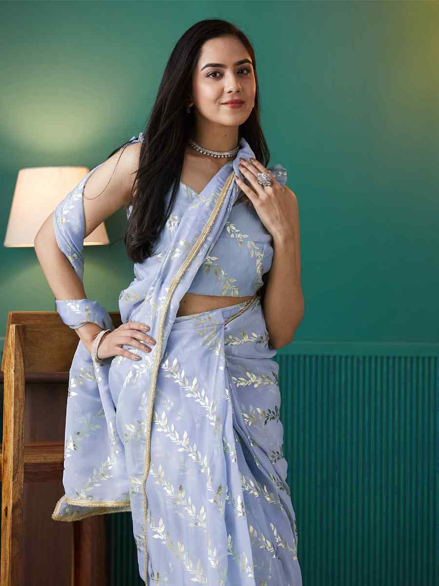 Purple Organza Printed Party Reception Festival Wedding Fancy Classic Style Sarees