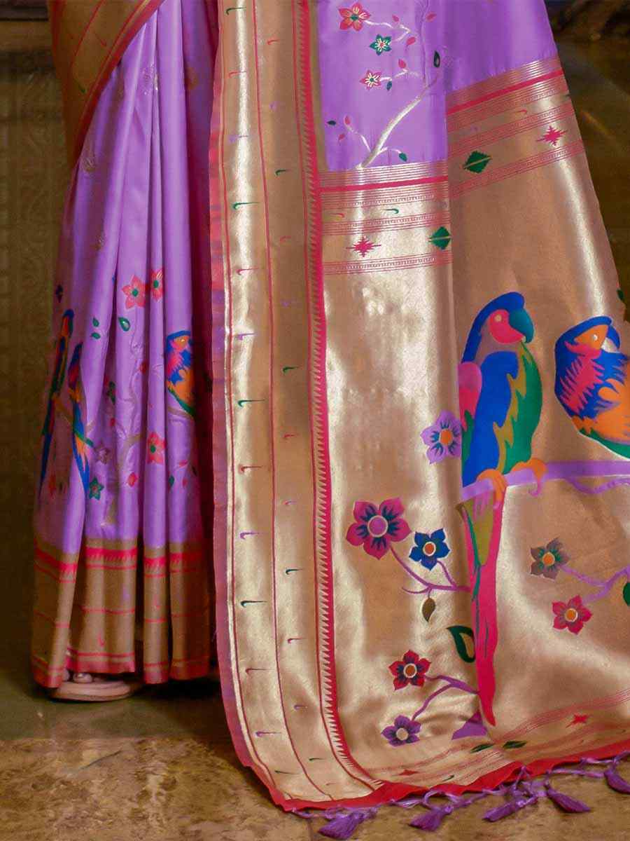 Purple Paithani Silk Handwoven Wedding Festival Heavy Border Saree