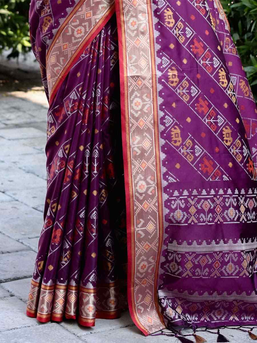 Purple Patola Silk Handwoven Casual Festival Heavy Border Saree