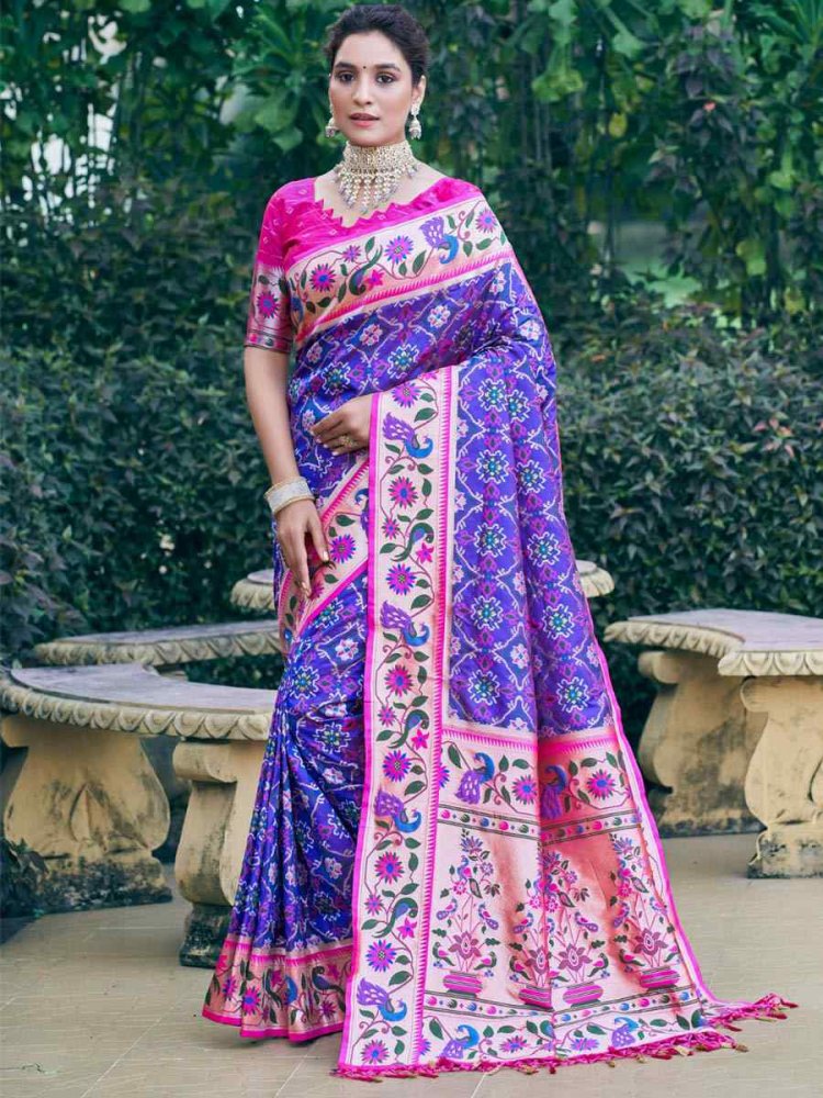 Purple Patola Silk Handwoven Wedding Festival Heavy Border Saree