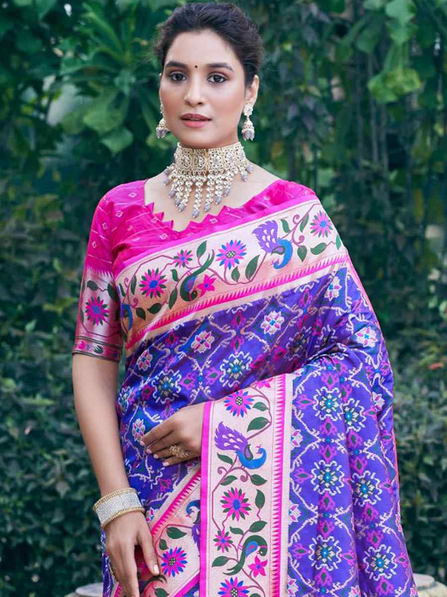 Purple Patola Silk Handwoven Wedding Festival Heavy Border Saree