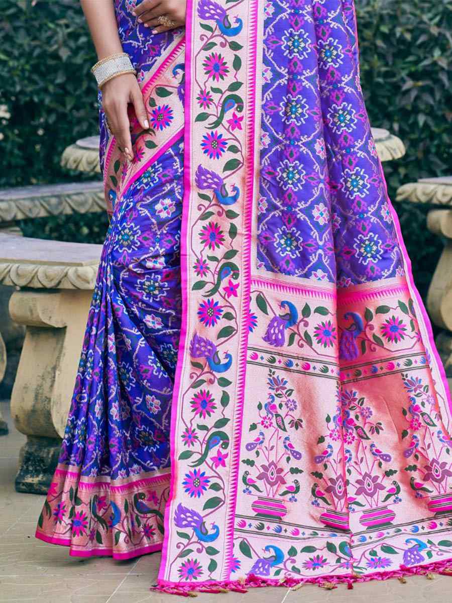 Purple Patola Silk Handwoven Wedding Festival Heavy Border Saree