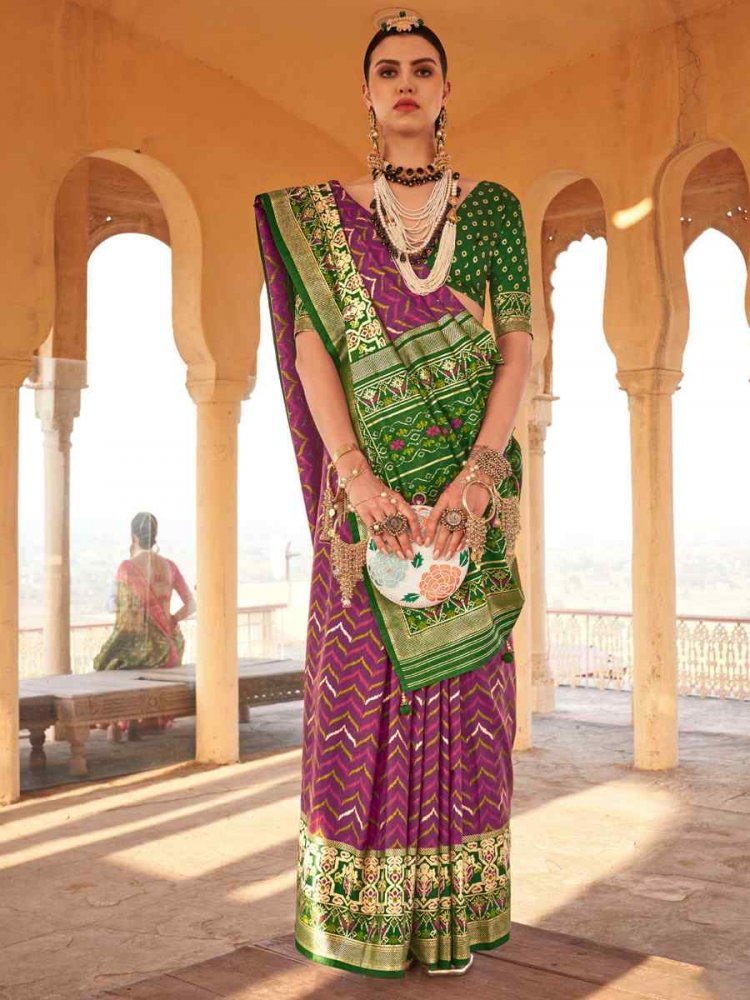Purple Patola Silk Handwoven Wedding Festival Heavy Border Saree