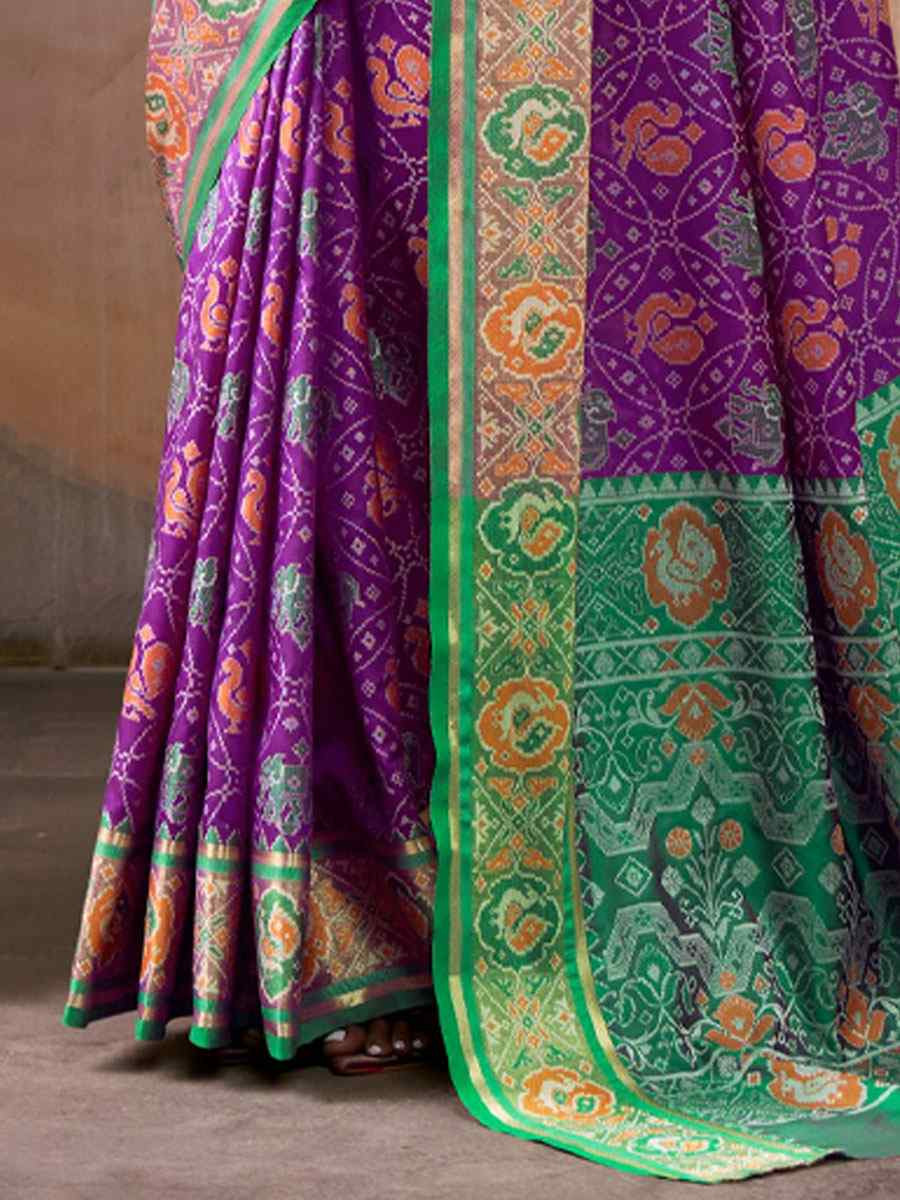 Purple Patola Silk Handwoven Zari Bridal Reception Festival Wedding Fancy Heavy Border Saree