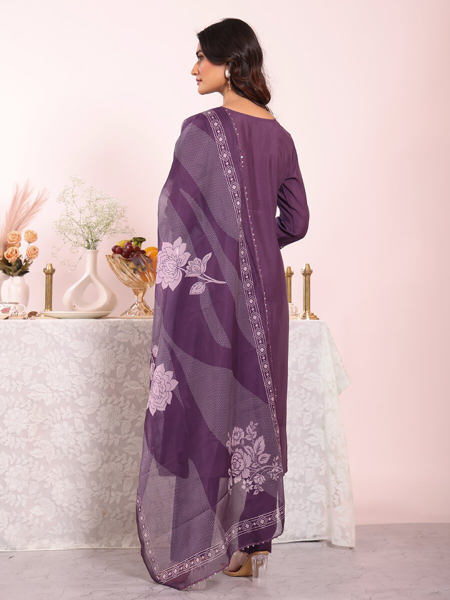 Purple Poly Silk Embroidery Wedding Party Festival Casual Ready Pant Salwar Kameez