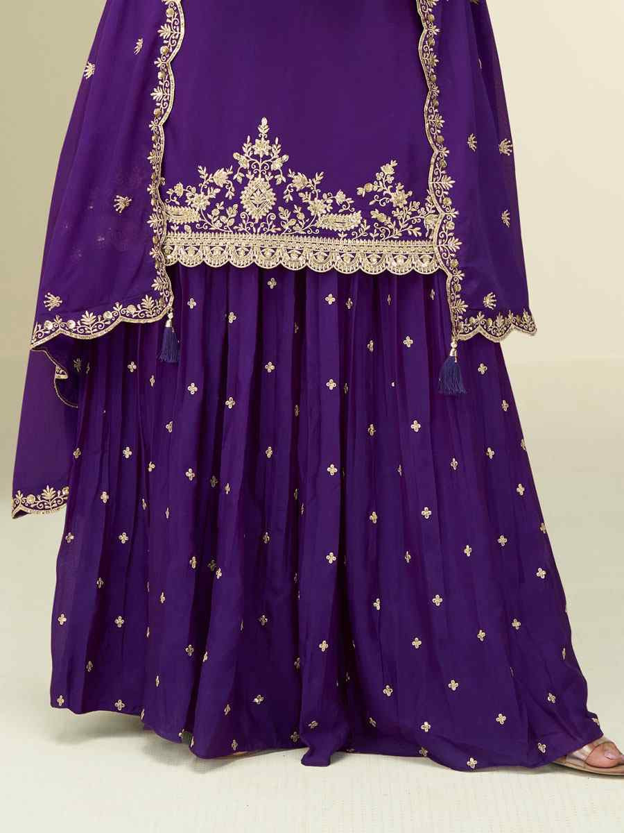Purple Premium Chinon Silk Embroidery Party Wedding Festival Casual Ready Palazzo Pant Salwar Kameez