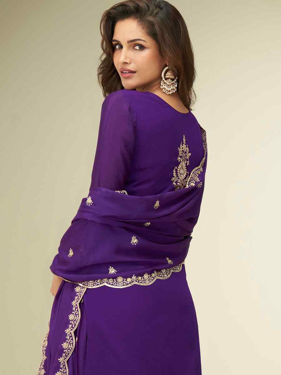 Purple Premium Chinon Silk Embroidery Party Wedding Festival Casual Ready Palazzo Pant Salwar Kameez