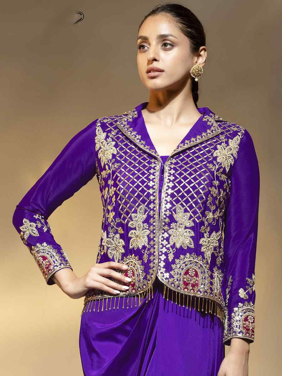Purple Premium Crepe Embroidered Festival Wedding Party Kurti Bottom Women Wear