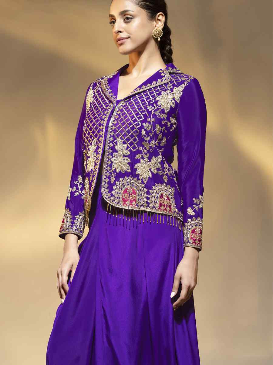 Purple Premium Crepe Embroidered Festival Wedding Party Kurti Bottom Women Wear