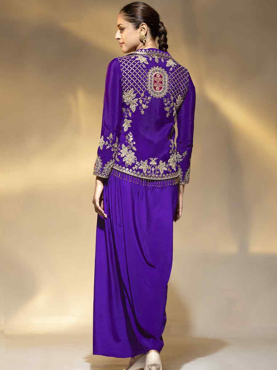 Purple Premium Crepe Embroidered Festival Wedding Party Kurti Bottom Women Wear