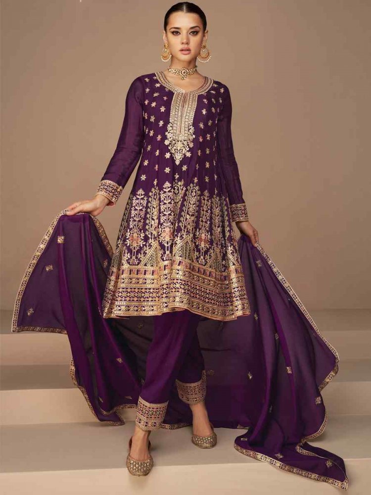 Purple Premium Georgette Embroidered Festival Wedding Patiala Salwar Kameez