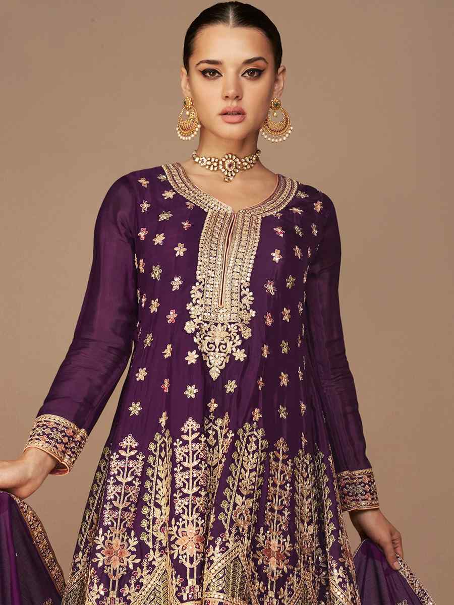Purple Premium Georgette Embroidered Festival Wedding Patiala Salwar Kameez