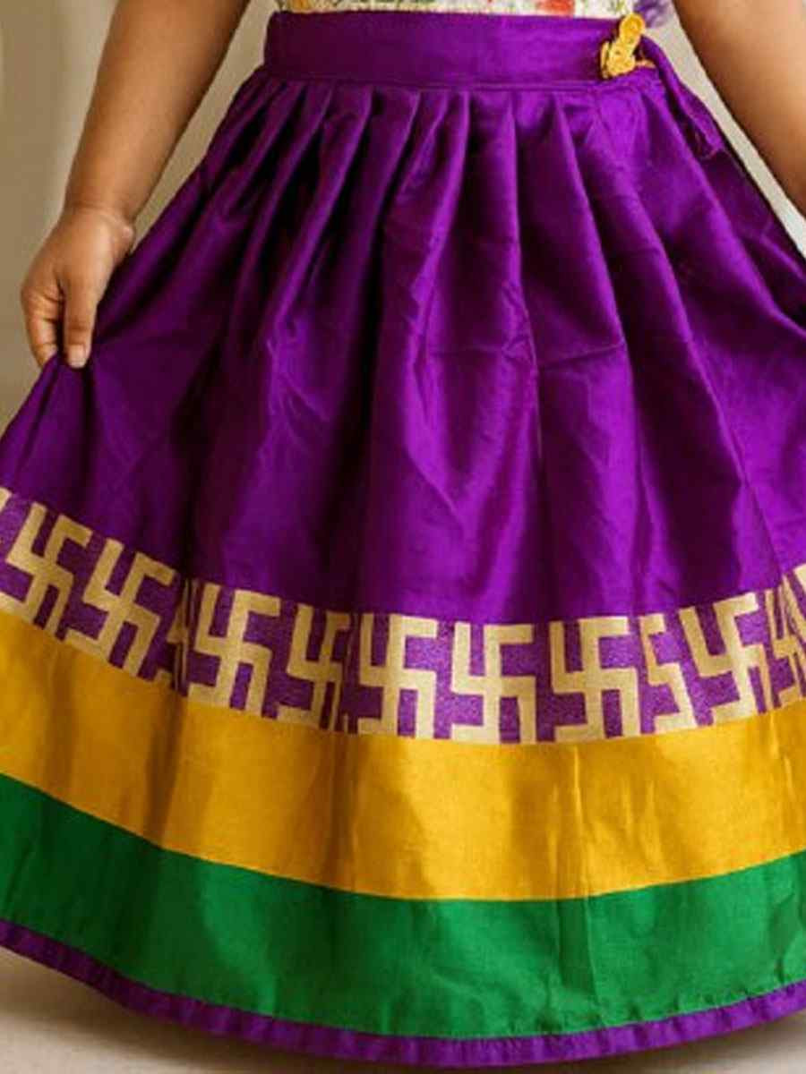 Purple Premium Heavy Lichi Silk Brocade Kids Wear Wedding Festival Lehengas Girls Wear
