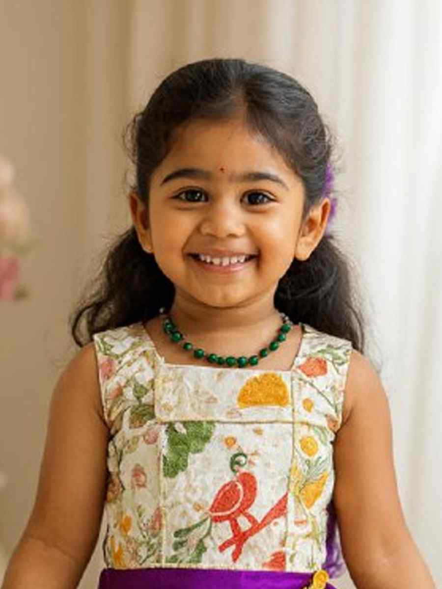 Purple Premium Heavy Lichi Silk Brocade Kids Wear Wedding Festival Lehengas Girls Wear