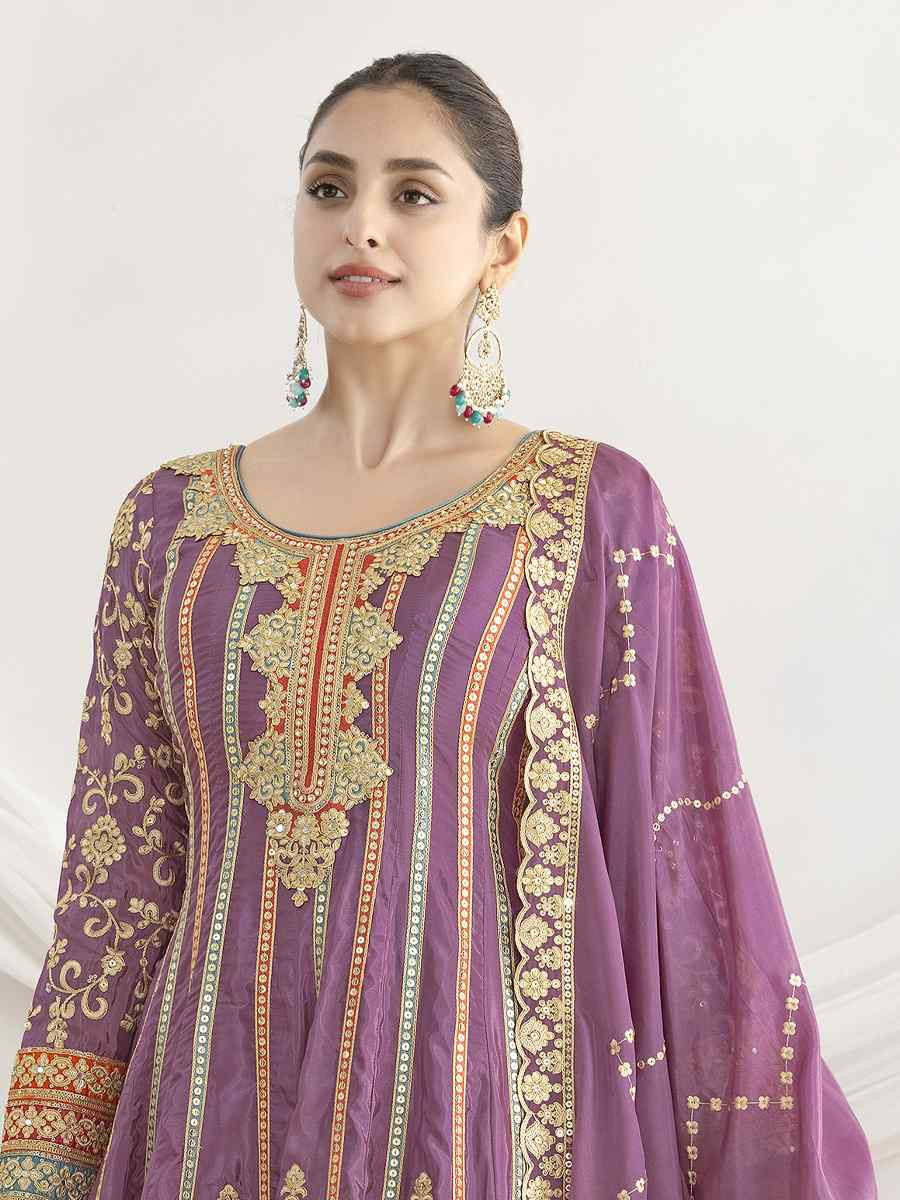 Purple Premium Ho Silk Embroidery Party Wedding Festival Casual Ready Anarkali Salwar Kameez
